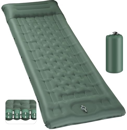 Jaztral Camping Mat - Upgraded 12-15CM Extra Thick Self Inflating Camping Sleeping Mat, Reinforced Support Structure with Built-in Foot Pump and Pillow,Portable Sleeping Air Mattress for Tent Hiking