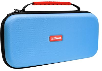 Trust Gaming GXTrust 1251B Pochette pour Nintendo Switch 2, Étui Switch avec Conception Antichoc, Poignée, Espace pour 4 Joy-Cons, Housse avec Pochette pour Dragonnes et 12 Jeux, Bleu
