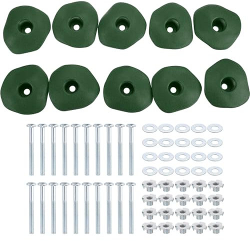 PATIKIL Rock Climbing Holds, 10 Pcs Climbing Rock Wall Grips Play Set Climber Attachments with Single Holes for Playground Accessories Indoor Outdoor Tree Training, Green-D