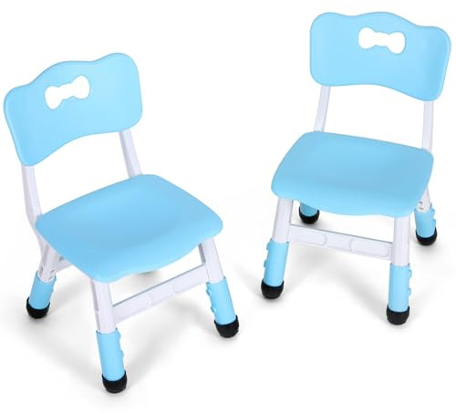 2PCS Silla Infantil Plastico, Silla para Niños Altura Regulable, Capacidad de Carga 100kg, Taburete para Niños Mayores de 2 Años, Sillas Infantiles para Habitación Infantil/Escuela/Guardería,Azul