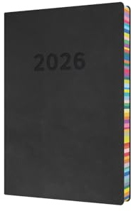 Collins - Edge Rainbow - 2026 12 Month Calendar Year Planner, Day-To-Page with 1/2 Hourly Appointments Diary, A5 Soft Cover - Charcoal (ED151.U96-26)