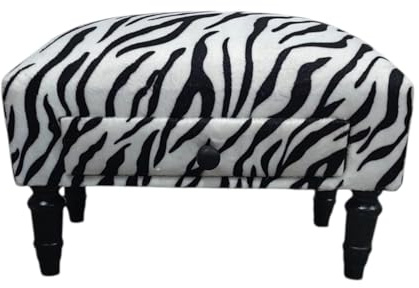 AcaciaHome Stylish & Durable Tapestry Deluxe Upholstered Ottoman Footstool with Drawer - Solid wood Lounge Padded Removable Legs Stool for Home, Bedroom, Living Space or Office (Zebra Fabric)