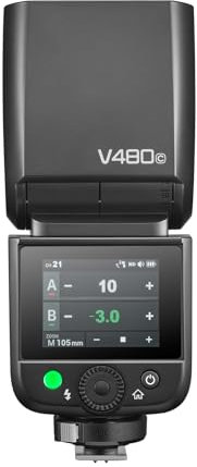 Godox V480-S Flash de Cámara para Sony, Speedlite con Pantalla Táctil，GN50 TTL 2.4G inalámbrico 1/8000 HSS, 650 FulI Power Flashes, 1.7s Tiempo de Reciclaje, 7.2V/2200mAh Batería Li-Ion. (V480-C)