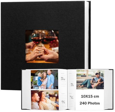 Ruibytree Album Photos 15x10 cm pour 240 Photos avec Espace pour Écrire, Couverture en Cuir avec Fenêtre Avant, Album Photo pour Mariages, Enfants, Voyages, Famille et Photos de Bébé (Noir)