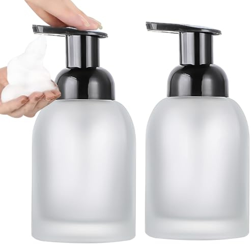 Dispensador de jabón de Vidrio con Bomba, dispensador de jabón espumoso Esmerilado de 250ml/8oz, Recargable para Manos de Vidrio para baño y Cocina, 2 uds.