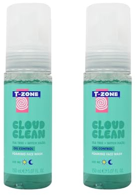 T-Zone Tea Tree & Witch Hazel Foaming Face Wash 150ml - Gentle Cleanser with Salicylic Acid & Niacinamide for Acne, Blemishes, Blackheads & Oil Control, Clear Skin Formula for Sensitive Skin