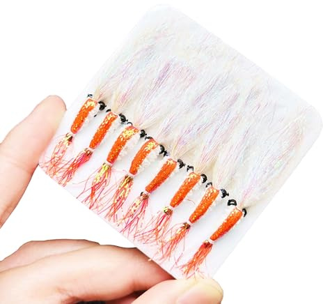 Qitewwrme 8 stycken Bionics Crystal Flash Silk Räkor Konstgjort bete flugfiske flugor hav och sötvattenbete fiske för abborre, öring, lax krokstorlek #6 (röd)