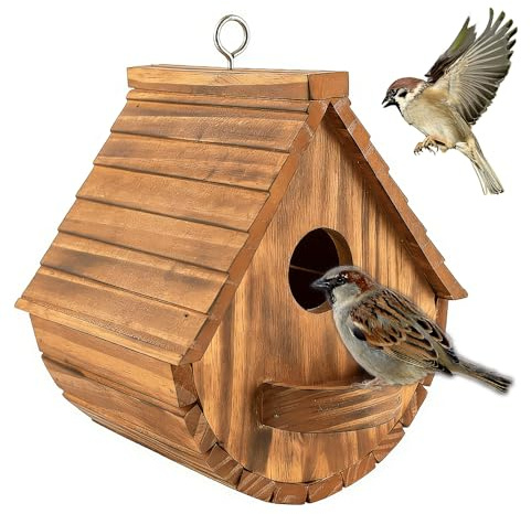 SKIKHN Casa para pájaros de Madera,17.5x15x20CM Caja para Colgar en el hogar,Nido para pájaros de Madera,Resistente a la Intemperie,Casa Pajaros Exterior para el Hogar de Tetas,Gorriones y Otras