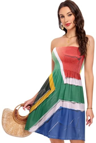 Bandera de Sudáfrica Nacional de Sudáfrica (2) Vestido de verano para mujer, casual, sin tirantes, vestido de tubo para fiesta y cóctel