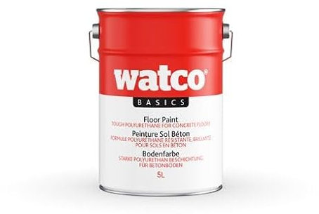 Watco Basique Peinture Sol Béton Polyuréthane Résistante et Brillante pour Béton Bois Métaux (5L, Gris Clair)