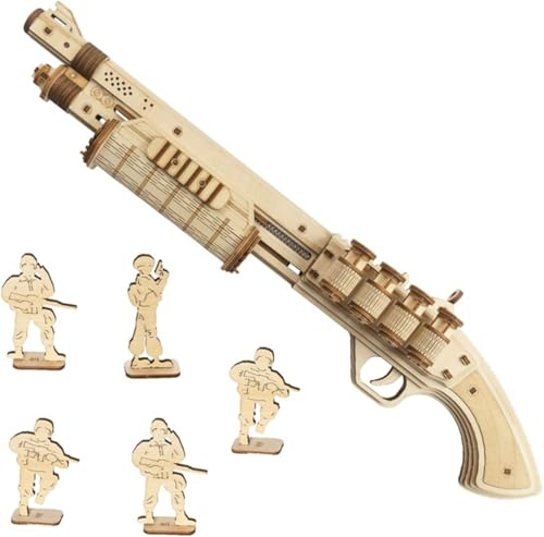 ROKR Puzzle de madera 3D | Kit de Montaje de Pistola | Monta tu Pistola Que Dispara Gomas para Niños y Adultos (Terminator M870)