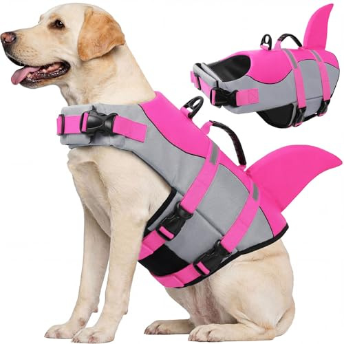 CITÉTOILE hund liv jacka flytande, husdjursliv väst haj kostym, valp säkerhetsväst för pool, strand, båtliv, XS-XL för små medelstora hundar träning med räddningshandtag, XX-L, Rosa