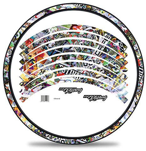16-teiliges Set Felgenrandaufkleber Sticker für Fahrrad Felgen in verschiedenen Designs Komplett Set für 27 29 für Ebike Rennrad Mountainbike MTB Laufrad RX034 (Nr. 1 Stickerbomb, Glanz)