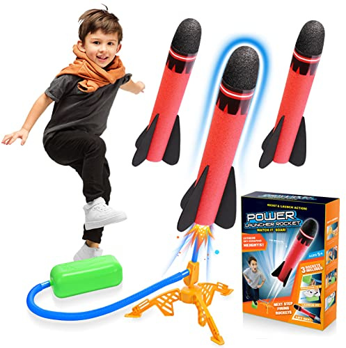 DejaNard Cohete de Juguete para Niños con Bomba de Pie - Lanzador de Cohetes de Espuma para Exterior, Juguete de Actividad Física, Regalo para Niños de 3-12 Años para Parque Jardín Fiesta