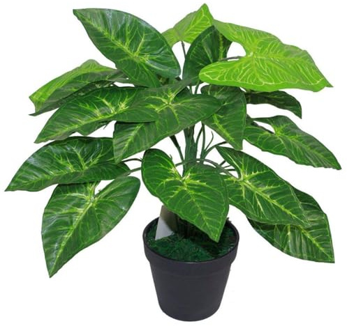 Leaf Design UK Realistic Large Artificial Foliage Plant with Pot, 45cm, Dark Taro