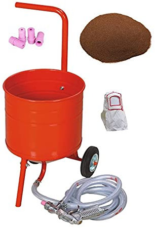 Sableuse Aérogommeuse mobile sur Roulettes 31,50L 50lb 23kg + Sac 20 kg d'Abrasif Garnet Mesh 120A+