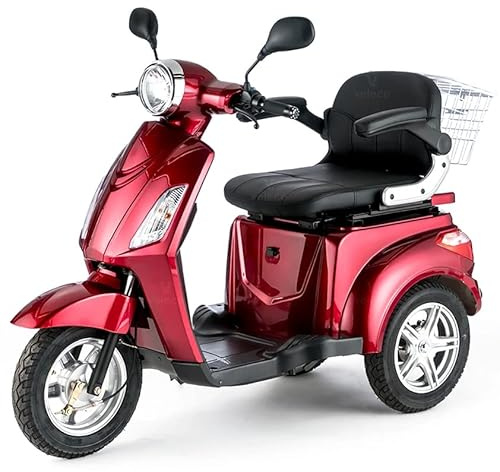 VELECO ZT15 - Scooter Disabili a 3 ruote - Completamente assemblato e pronto all'uso - Freno elettromagnetico automatico - Tachimetro a LED (ROSSO)
