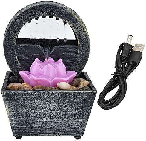 Cascade D'intérieur Fontaine de Méditation Rock, Table Mini Fonction d'eau Relaxation USB Lumières LED Artisanat pour Bureau à Domicile Chambre Décoration la Décoratif Lotus Ornements Masion Office
