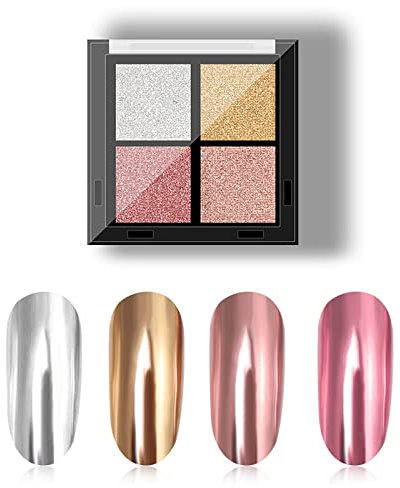 4 Farben Chrome Pulver Nägel, Metallic Nagelpuder, Spiegel und Shining Effekt Chrom Pigmente für Nagelkunst DIY Basteln Schminke Deko(#07)