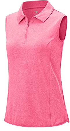 Rdruko Womens Summer 1/4 Zip Neck Sleeveless Polo, Rose red M