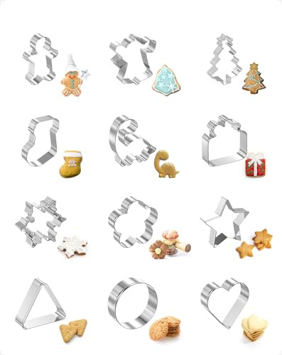 HORRAu Emporte-Pièce Patisserie/Biscuit Noël, Cookie Cutter, 12 Pièces en Acier Inoxydable