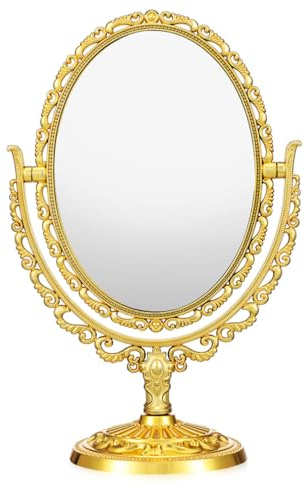 IWOWHERO Miroir De Coiffeuse Vintage Ovale Pivotant Miroir De Maquillage sur Pied Double Face À 360° De Table Haute Définition pour Chambre Bureau Et Salle De Bain