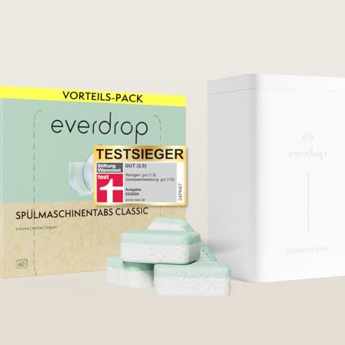 everdrop Spülmaschinen-Tabs Starter Set (60 Stück mit hochwertiger Aufbewahrungsbox) - Spültabs für eine nachhaltigere Reinigung & strahlendes Geschirr - Testsieger bei Stiftung Warentest (02/2024)