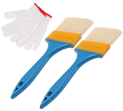 2 x Fleckenpinsel mit blauem Kunststoffgriff, 7,6 cm und weißen Nylon-Fäustlingen