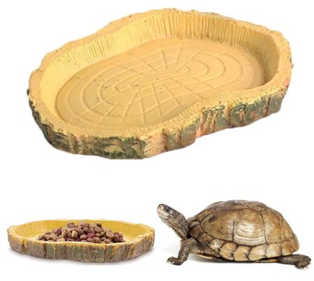 ZYEKIU Abbeveratoio per Tartarughe di Terra, Abbeveratoio Tartarughe Simulazione, Vaschetta Tartarughe d'Acqua Natura, Ciotola per Acqua e Cibo per Rettili, per Tartarughe, Lucertole, Rane, Gechi