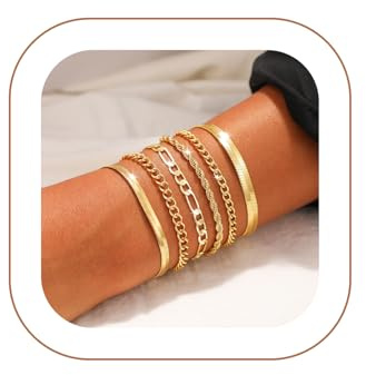 VIROMY Bracciali d'oro da Donna Bracciali Impilabili Placcati in Oro 14K Scatola a Spina di Pesce Corda Ritorta Catena Cubana Dainty Gioielli a Strati per le Donne