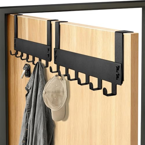 Cofvetia Appendiabiti da Porta, 2 pezzi Attaccapanni da Porta Universale Salvaspazio Senza Forare per Cucina Ufficio Bagno, Senza Forare, Appendere Cappotti, Asciugamani, Nero