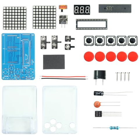Hoite Kit de soudure pour console de jeu DIY, kit de construction électronique portable avec jeux classiques Tetris Snake pour USB de type C ou piles AA, acrylique vert