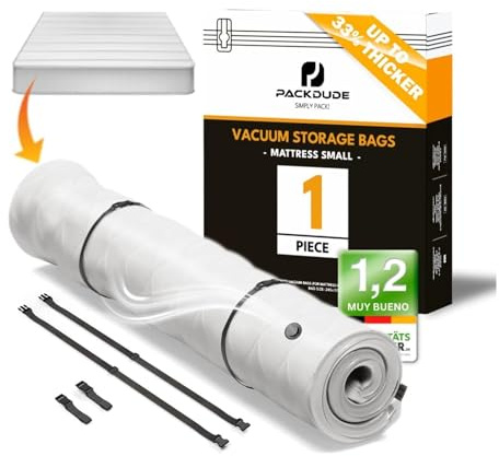 PACKDUDE Vakuumbeutel für Matratzen bis 200x100cm (Beutelgröße: 240x130cm) I Matratzen Vakuumbeutel für Schaumstoff-, Gel- & Latexmatratzen I Mattress Vacuum Bag I Vakuumbeutel Matratze vakuumieren