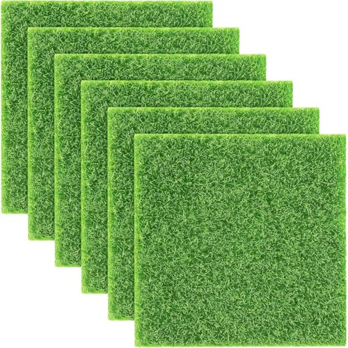 BrKern 6 Stück Kunstrasen Zum Basteln, 15x15cm Kunstrasen Teppich, Fake Grass Für DIY Projekte, Kunstrasen Basteln, Grasmatte Für Miniaturgarten Deko Und Wohnaccessoires
