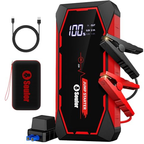 Jump Starter, 5000A Battery Jumper Starter Portable, Car Battery Jump Starter, Power Booster Pack 12V Lithium Jump Box with Jumper Cable and LED Lights (All Gas / 12L Diesel Engines)