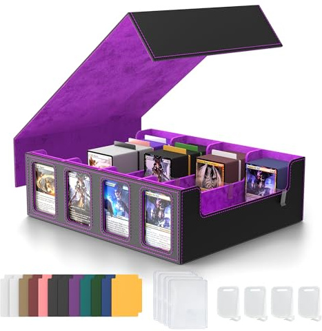 Cordv Scatola di conservazione per carte da collezione, Commander Deck Box per oltre 2400+ carte MTG, porta carte per TCG e PTCG con custodia rimovibile, 4 fermagli e 12 divisori (viola)