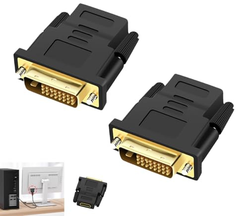 2 Pièces Adaptateur DVI vers HDMI, Adaptateur DVI-D vers HDMI Bidirectionnel Mâle vers Femelle, Connecteur Vidéo Numérique Full HD 1080p, Compatible avec PC Carte Graphique, Connecteurs Plaqués Or