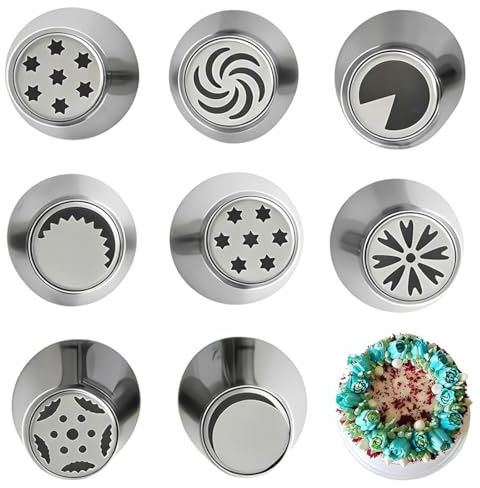 KRFWGUU Set Di 8 Beccucci Professionali – Grandi Beccucci Riutilizzabili In Acciaio Inox Per Sac À Pochette, Decorazione Torte, Cupcake, Biscotti E Dessert