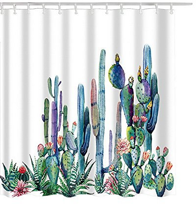 Litthing Duschvorhang 180x180 Anti-Schimmel und Wasserabweisend Shower Curtain mit 12 Duschvorhangringen 7D Digitaldruck Grüne Pflanze mit lebendigen Farben