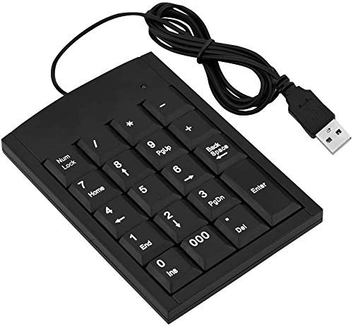 Yoidesu Mini Teclado Numérico USB, Teclado numérico con Cable Portátil con 19 Teclas, Mini Diseño Ultra Delgado para Computadora Portátil, Tabletas, Pro, etc. (Negro)