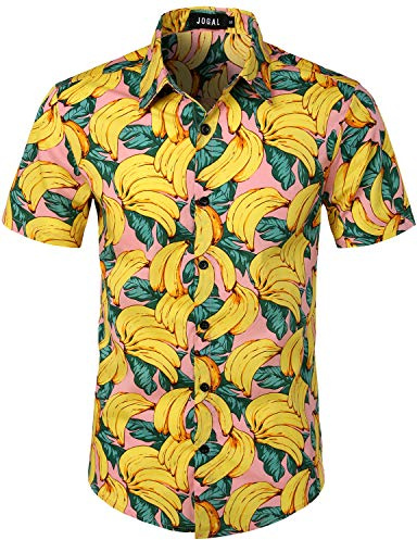 JOGAL - Camicia hawaiana a maniche corte da uomo, stampa a tema frutta, m