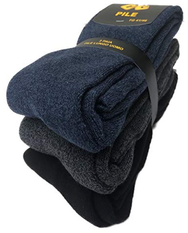 Lucchetti Socks Milano CALZE TERMICHE IN PILE LUNGHE SCI MONTAGNA PESANTI NERO BLU GRIGIO (41-46, 3 Paia Dark (Scuri)