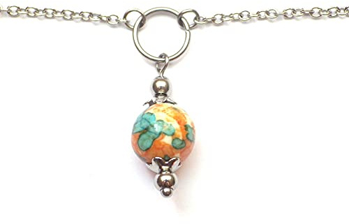 ThurColas Chaîne De Cheville Femme En Acier Inoxydable Avec Pendentif Perle – Style Bohème Chic – Fabrication Artisanale Française (Orange et Bleu)