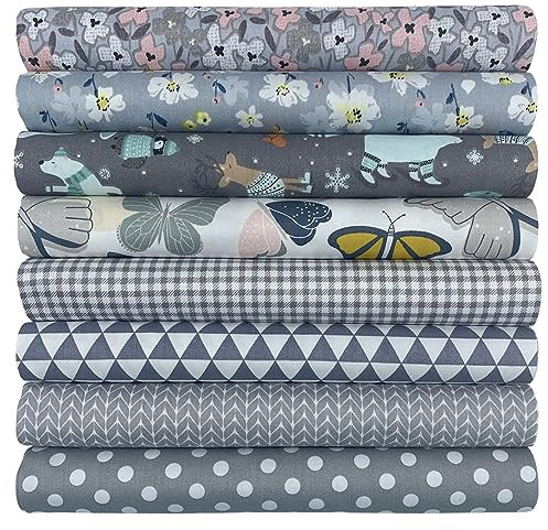 aufodara 8 Stück Baumwollstoff Meterware Stoffpaket 50 x 50 cm Stoff, Stoffe zum Nähen, Patchwork zum Quilten DIY Basteln Handwerken, Quadrate Baumwolltuch (Grau)
