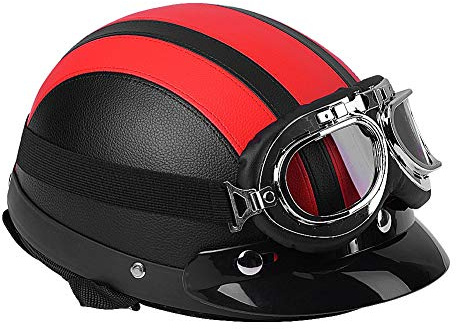 Demi-Casque, Casque Jet Ouvert, mi-Cuir, Casque de Moto Ouvert, Casque Moto Homme Universel avec visière UV pour Moto Scooter Femme Adulte(Rouge)