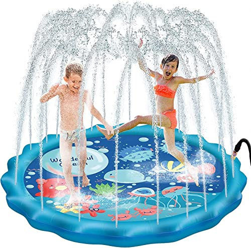 Tapis d'eau Enfant Jets Pataugeoire Jeux Extérieur Activite Plein Air Enfants pour Jardin (170cm)