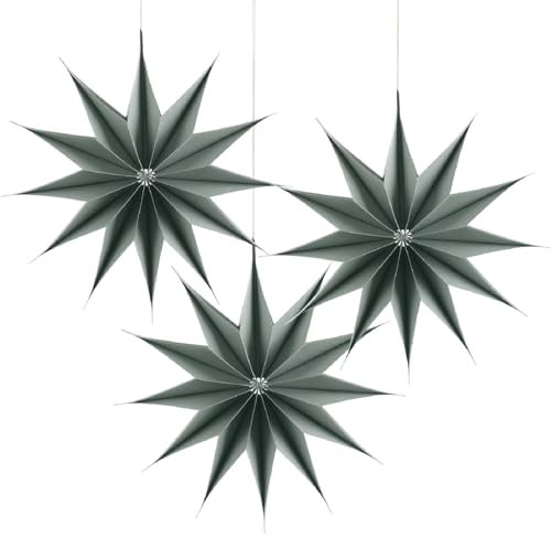 3Pcs Étoile à Suspendre 29 cm Couleur Gris Foncé, Etoile Deco Boho en Papier Plafond Ornement Étoiles en Papier 3D pour Noël, Décoration de Fenêtre Mariage Anniversaire Soirée à la Maison