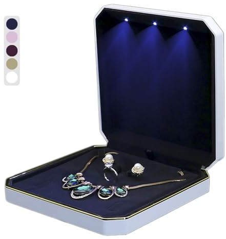 HSLFUAI Smyckeskrin med LED-ljus för halsband, lyxig presentask med svart sammetsinredning - perfekt för bröllop, födelsedag, alla hjärtans dag, mors dag, jul