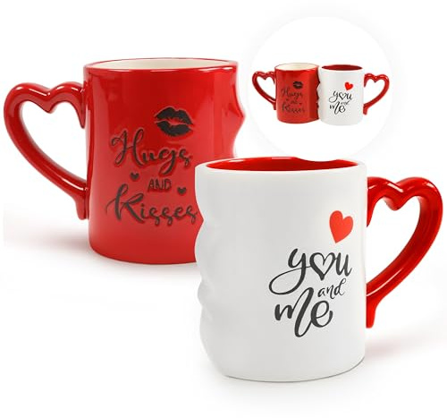 Fluffy Dreams Set di tazze da caffè che si baciano coppia innamorata in confezione regalo Tazza con scritta You and Me Tazze per coppie in rosso/bianco regalo romantico per San Valentino matrimonio