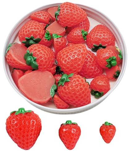 QIUMING 30 pièces Fraise Artificielle en résine Artificiel Rouge Fraise Faux Faux Fruits Artificiel Fraise Décor pour Bricolage Artisanat Décoration, téléphone Portable, Scrapbooking (Fraise)